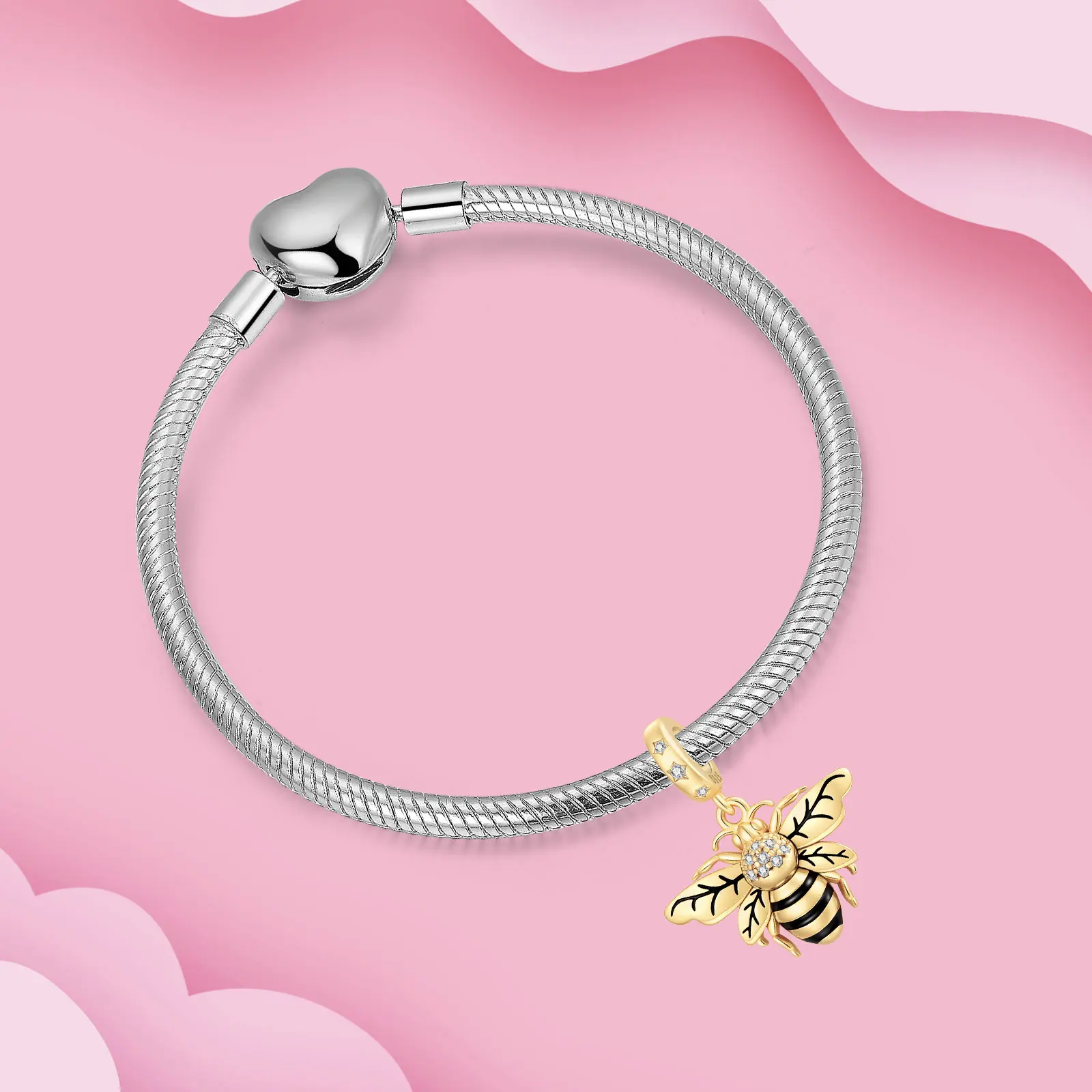 Original 925 Sterling Silver Charm Nature Insect Gold Honey Bee Pendant for Women Fit Original Bracelet Necklace DIY Accessories view 2