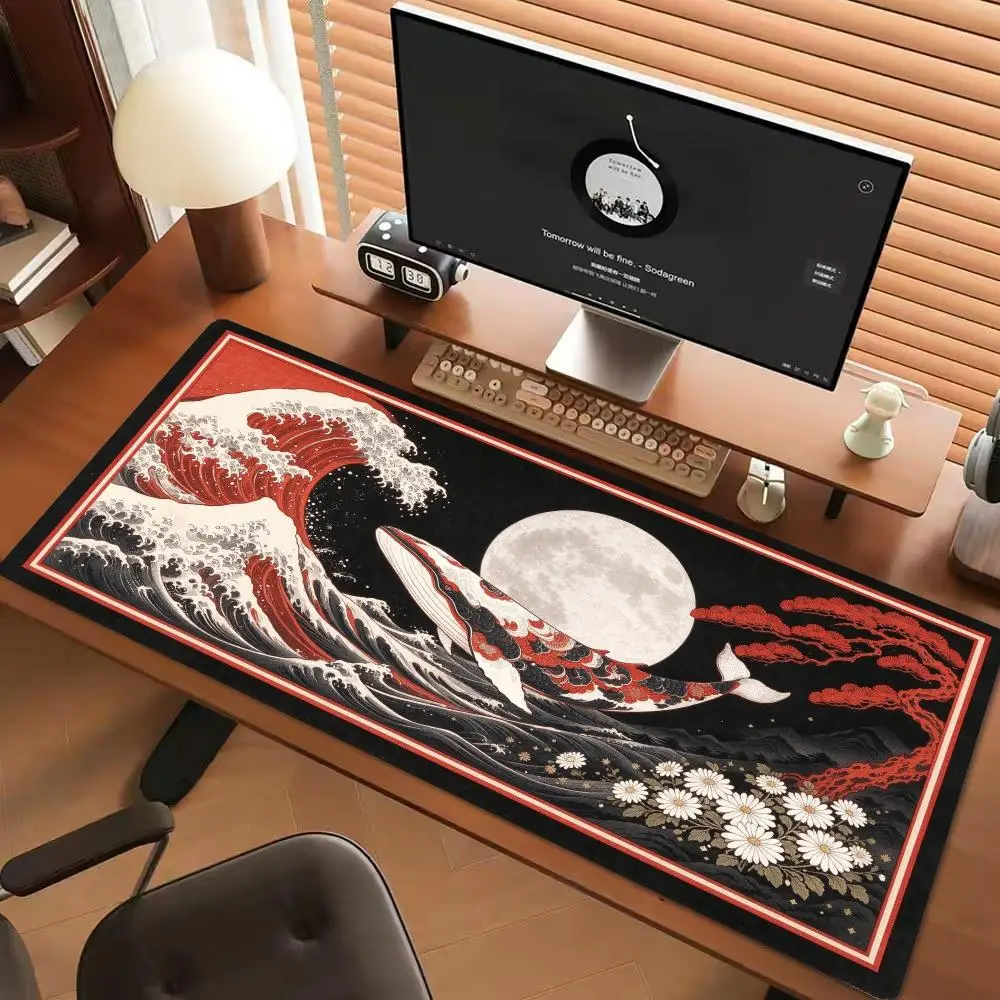 Zen Style Office Bamboo Moon Japanese Mask Table Mat Smooth Glide Large Size Non Slip Base Mouse Pad
