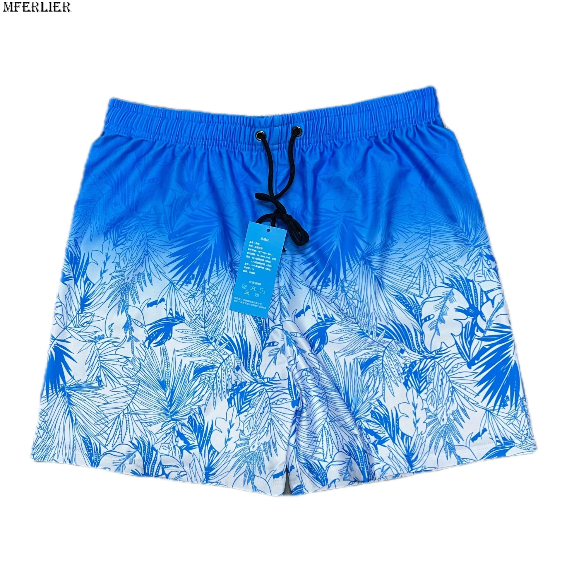 Shorts de verão para homens, design floral, tamanho grande, listrado, secagem rápida, calção de banho, elástico, conforto