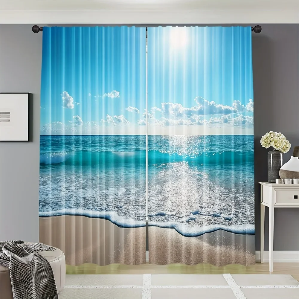 Vibrant Ocean Sunrise Curtains Waterproof Beach Window Drapes for Living Room Home Decor