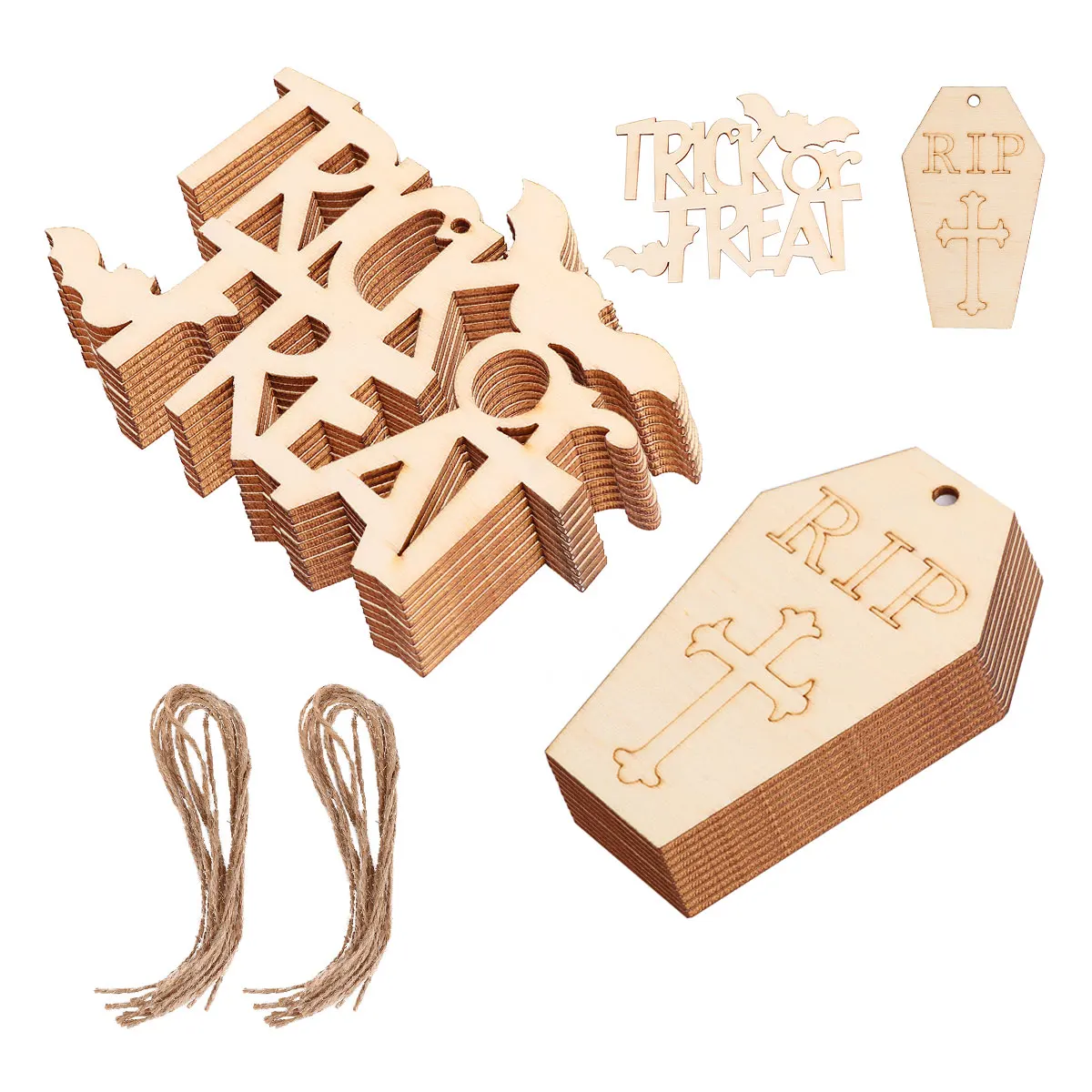 

20pcs Wooden Halloween Pendant Spooky Hanging Decor For Party Bar Home Festival Props Haunted House Stage Background Carnivals
