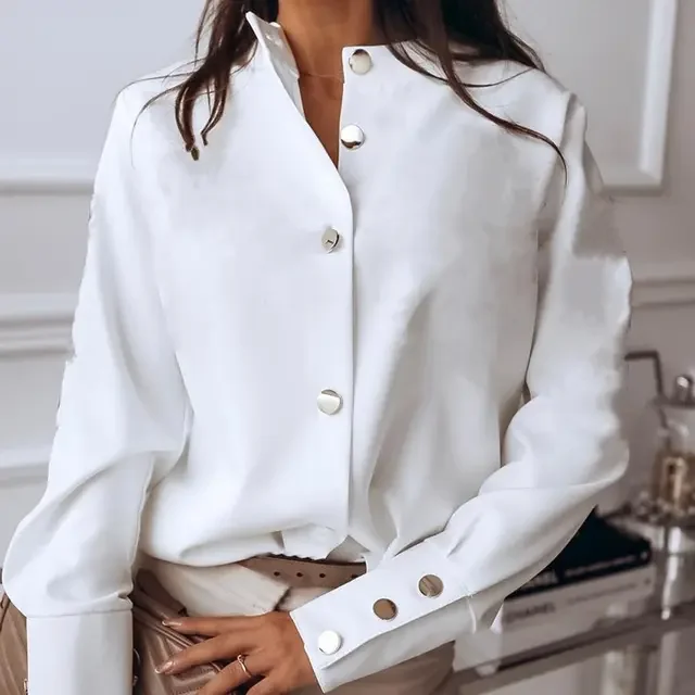 

Long Sleeve Button Fashion Blouse Spring Solid Tops and Blouses Oversized 2026 new Women Elegant White Blouse Shirt Women