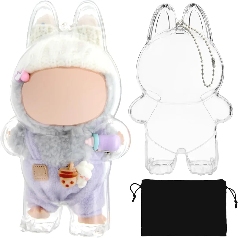 

Case Cover for LABUBU, Protective Case for LABUBU Doll, Plastic Clear Cover for LABUBU Have a Seat Plush Toy with Key Chain and