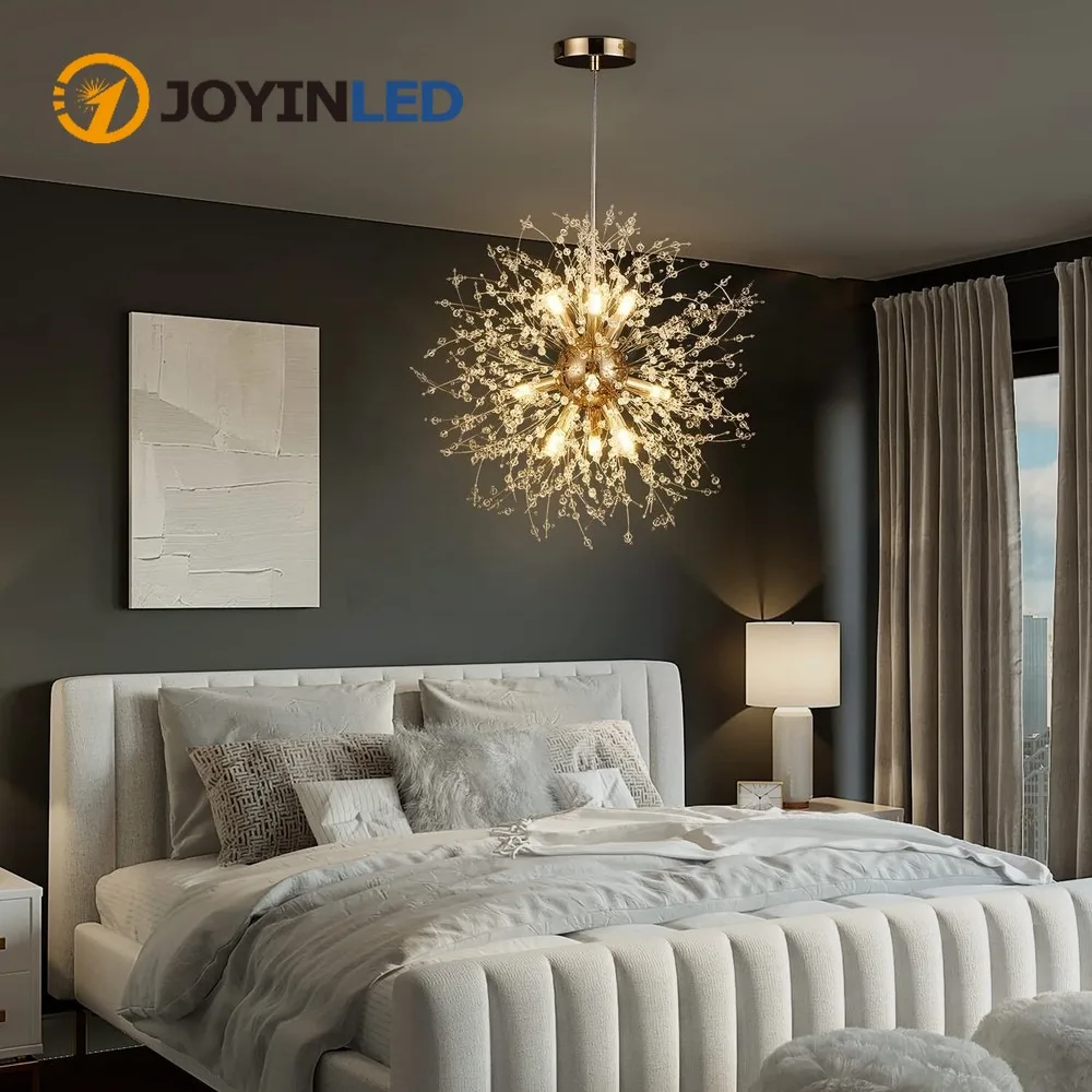 

Gold Modern Crystal Chandeliers Pendant Light Fixtures 8-Light Semi Flush Mount Ceiling Lamp Dandelion Firework Decor Chandelier