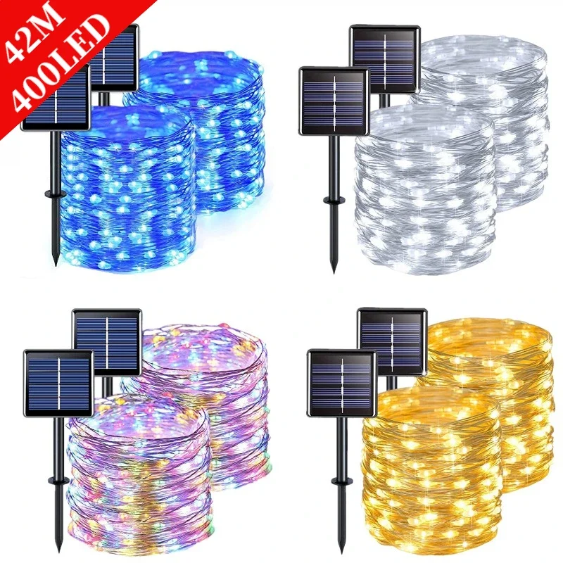 Luz solar ao ar livre à prova dwaterproof água 50/100/200/300/400 led corda da lâmpada para o feriado festa de natal luzes de fadas jardim guirlanda