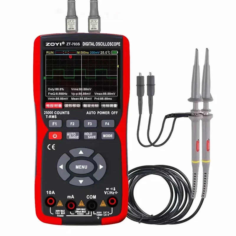 ZOYI ZT703S 3 in 1 Digital Multimeter Dual Ceramic Fuses Color LCD Oscilloscope 50MHZ Portable Tester