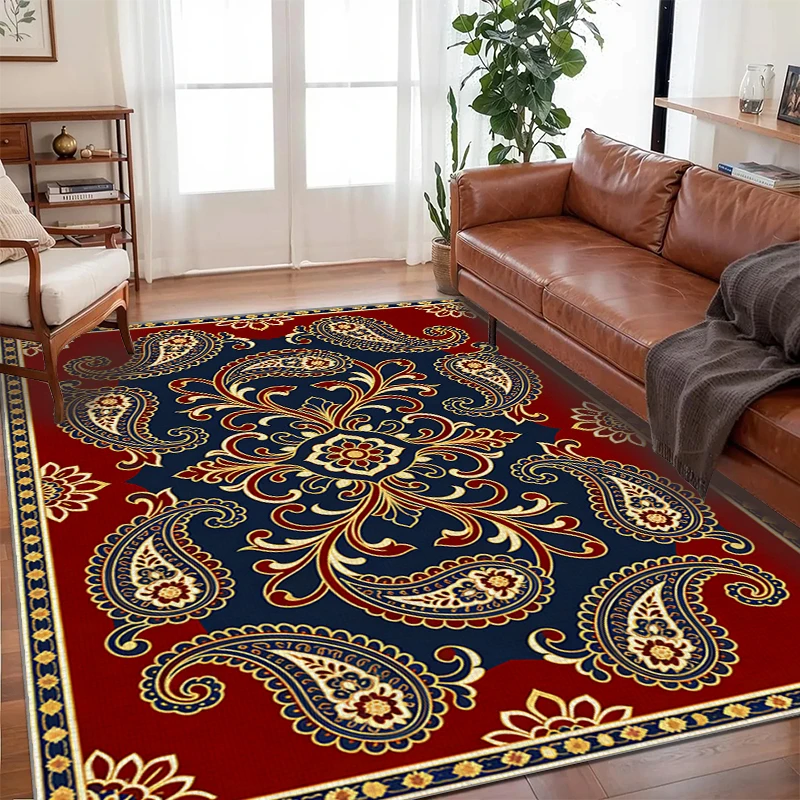 VIKAMA Traditional Persian Paisley Rug - Classic Oriental Design, Large Easy Clean Non-Slip Carpet for Luxury Living Room Decor
