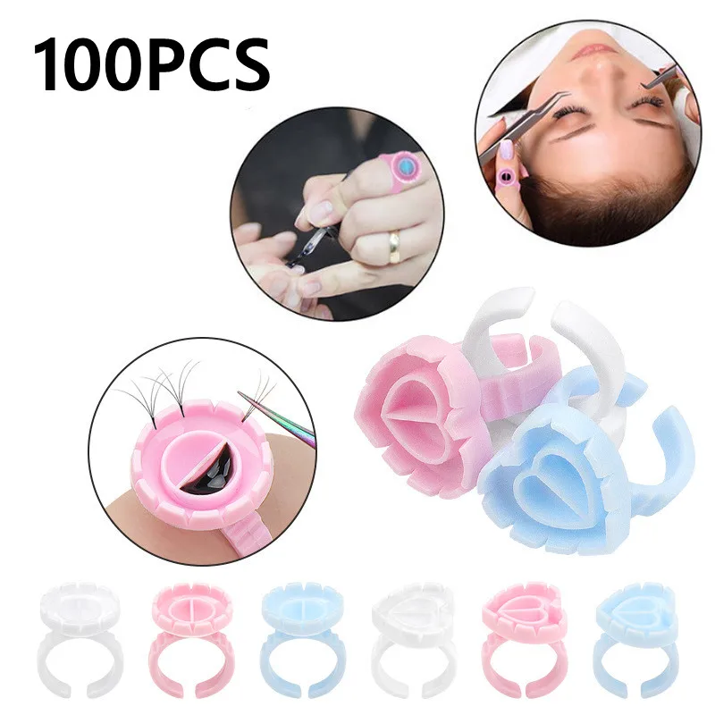 100PCS Eyelash Glue Ring Cup Lash Glue Flowering Cup Ring Eyelashes Glue Color Cup Glue Tray Lash Lift Plastics Rings Cups