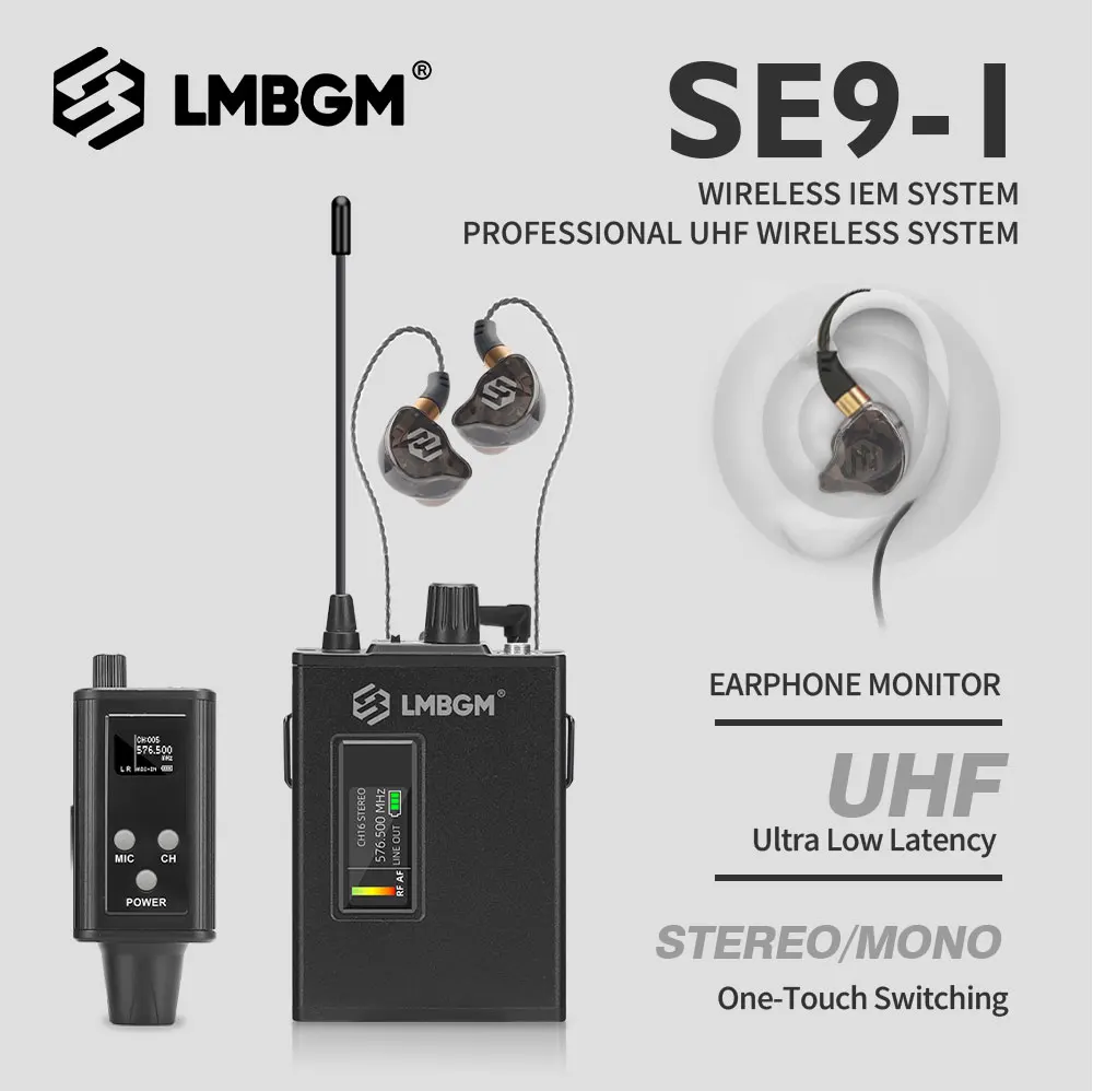 

LMBGM SE9 Wireless In-Ear Monitors, 16-Channel, Mono/Stereo Switching, Ideal for Live Performances and Band Gigs