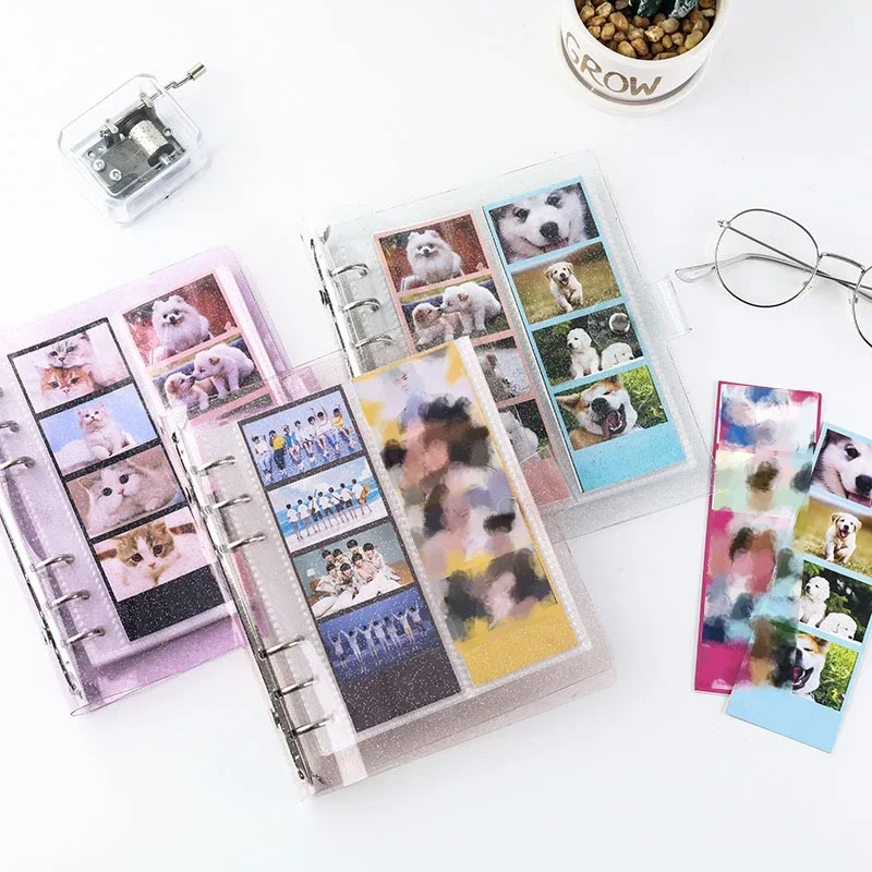 

Transparent Glitter Photo Album Stickers Photocard Binder Storage Life Four Grids Instax Collection Book Kpop Card Scrapbook