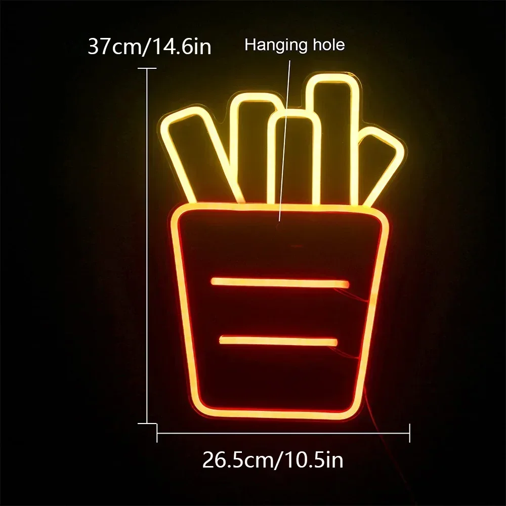 French Fries Neon Sign LED Neon Lights For Wall Decoration Girl\'s Room Home Bar Men\'s Cave Party Bedroom Decor USB Powered