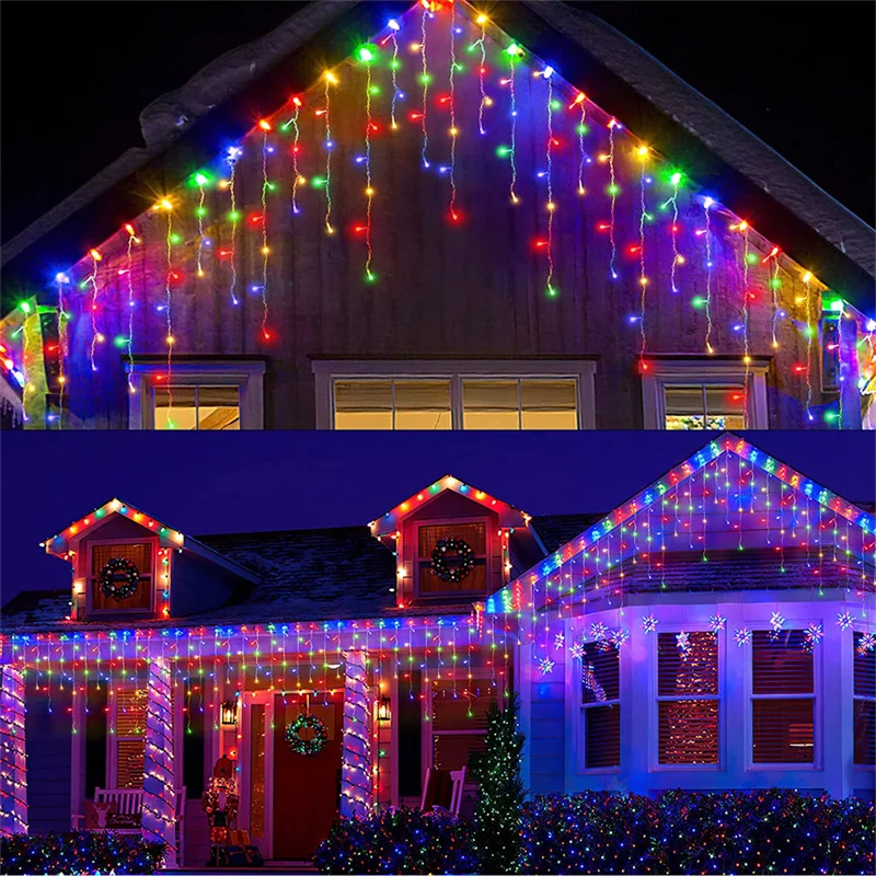 Christmas Decorations For Home Outdoor LED Curtain Icicle String Light Street Garland On The House Winter 220V 5m Droop 0.4-0.6m