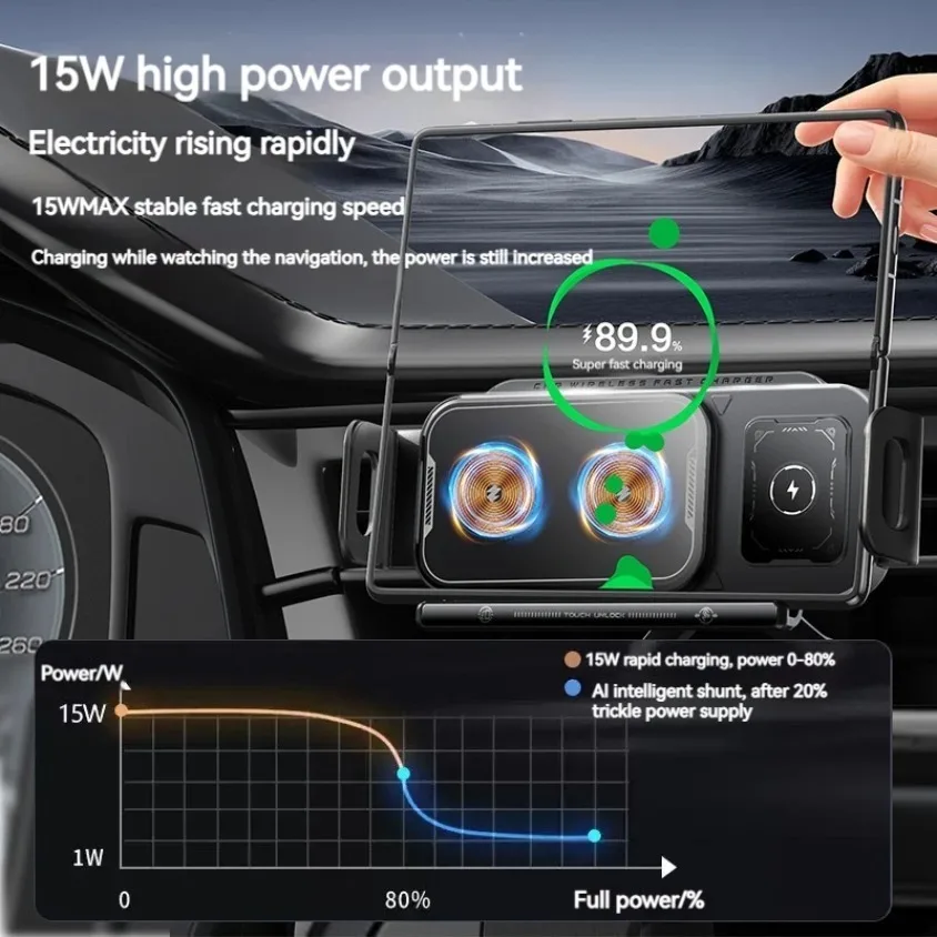 360 °   회전식 15W 범용 차량용 무선 충전기 홀더 삼성 갤럭시 폴드 6 5 4 3 Z 플립 S25 S24 아이폰 16 15용