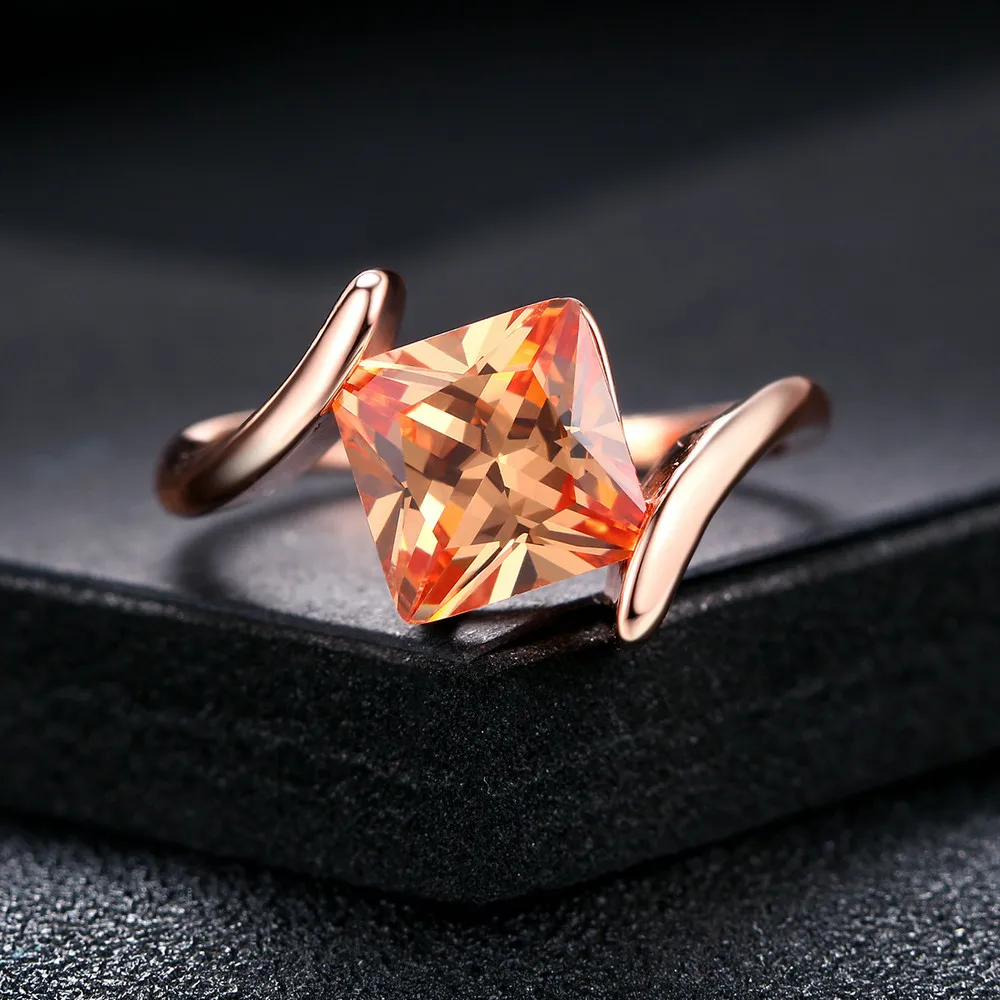 Orange Square Cubic Zirconia Finger Rings for Women Rose Gold Color Fashion Jewelry For Women Engagement Dating Ring R419