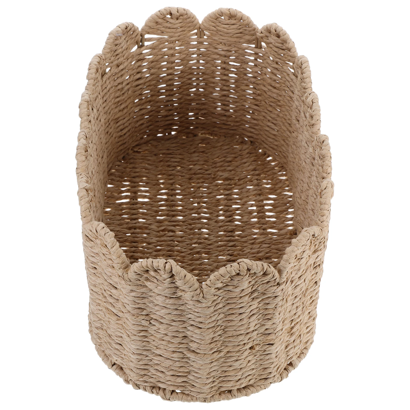 

Paper Rope Storage Basket Fan Shaped Handwoven Iron Frame Neutral Color Bathroom Bedroom Nursery Pantry Toy Diaper