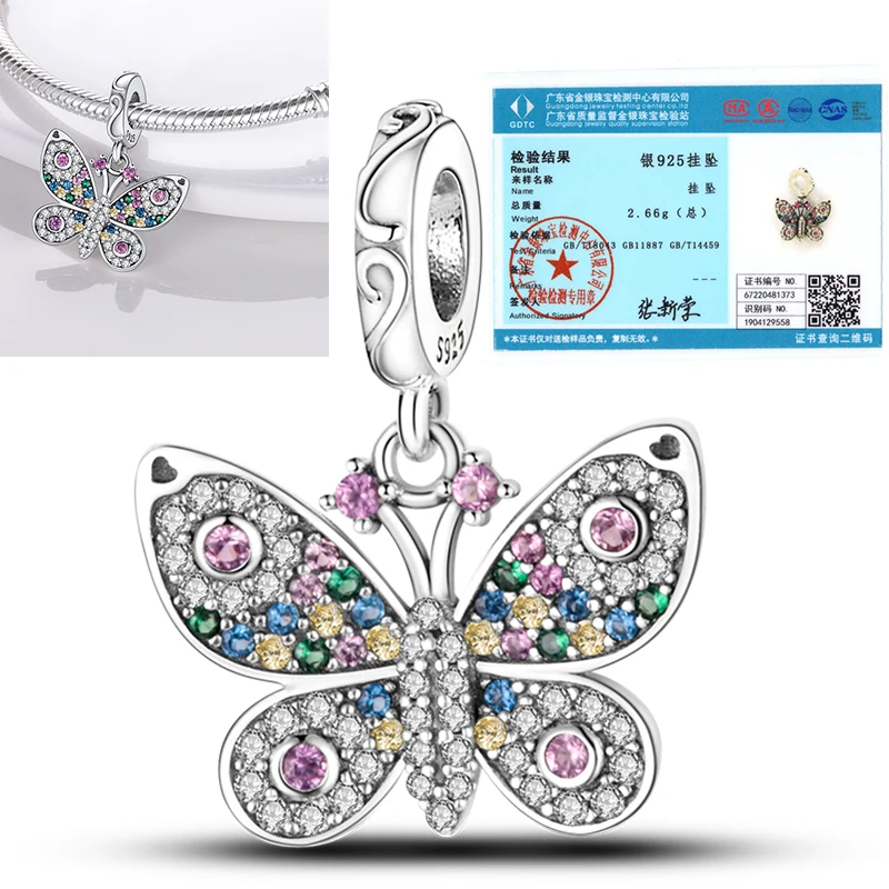 Schmetterlingsanhänger 925 Sterling Silber Rosa Blau Regenbogen Perlenanhänger Passend für Europäische Armbänder DIY Schmuck Geschenk für Frauen und Mädchen 2026 – Detail 18