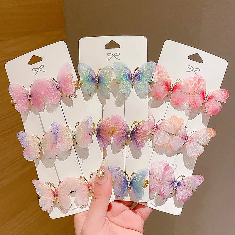 Grampos borboleta para mulheres, presilhas femininas, ornamento de cabelo doce, chapelaria arco-íris, acessórios de moda, colorido aleatório, 1pc