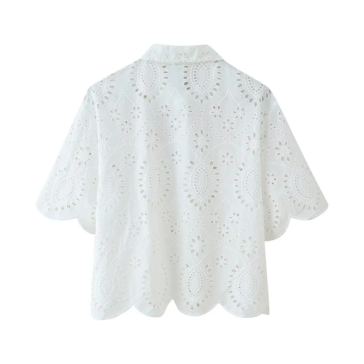 JNLEAOG Primavera Nuove Donne Faion Design Hollow Ricamo irt Fibra di Poliestere Or Sve Collare Vestibilità Regolare