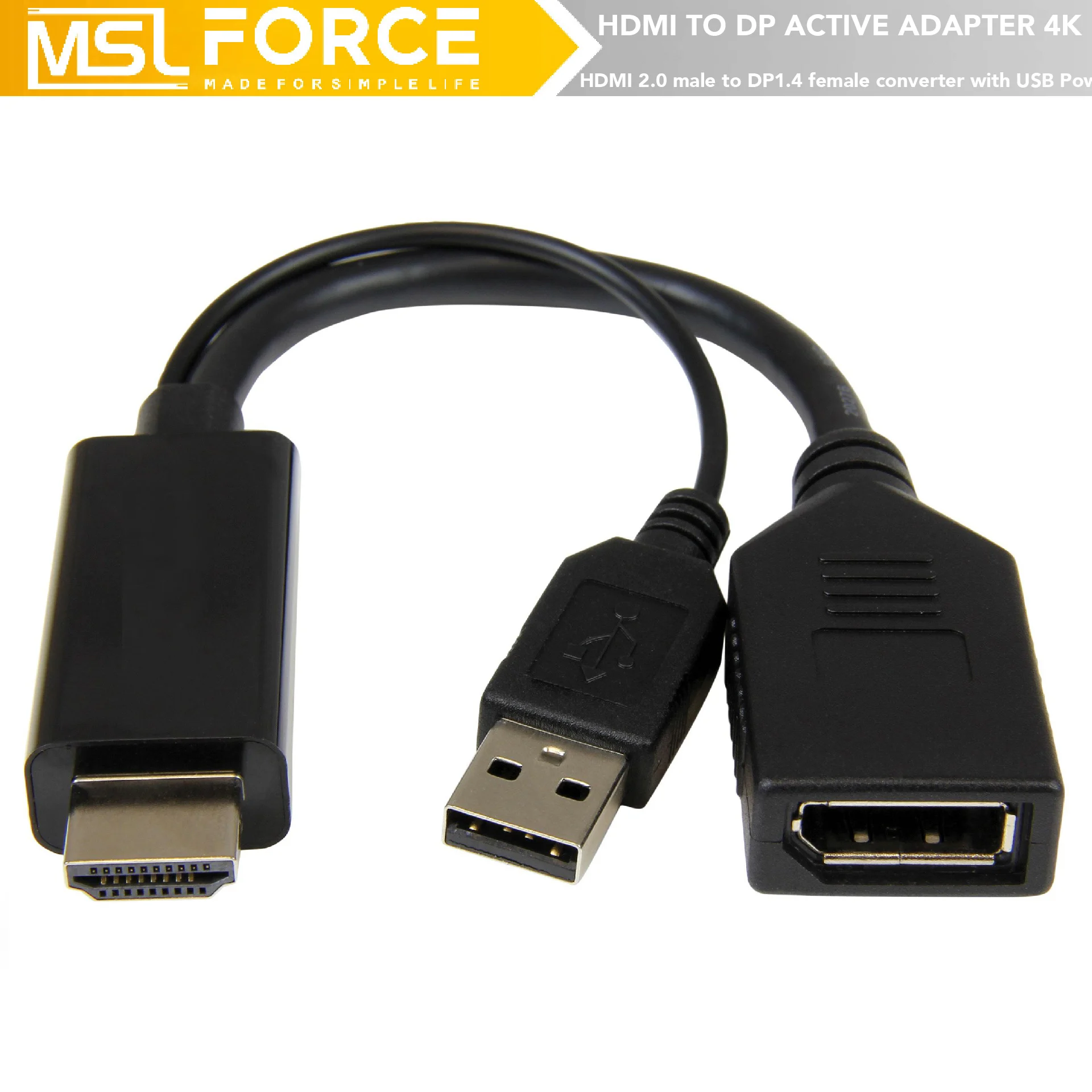 Active HDMI Source to DisplayPort DP Converter Cable with USB Powered HDMI 2.0 to DP 1.4 Adapter Cable For Laptop PC PS4 5 XBox