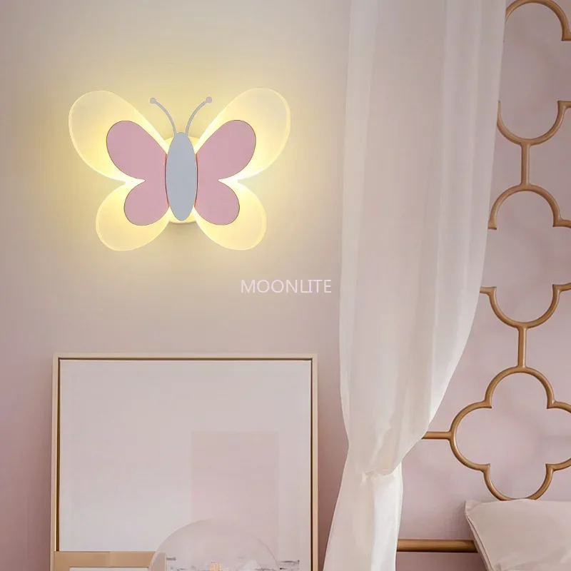 MOONLITE Weiß-Rosa Schmetterling Wandleuchte Wandmontierte LED Innenwandleuchte Kind Schlafzimmer Familie Wohnzimmer Durchgang Glanz