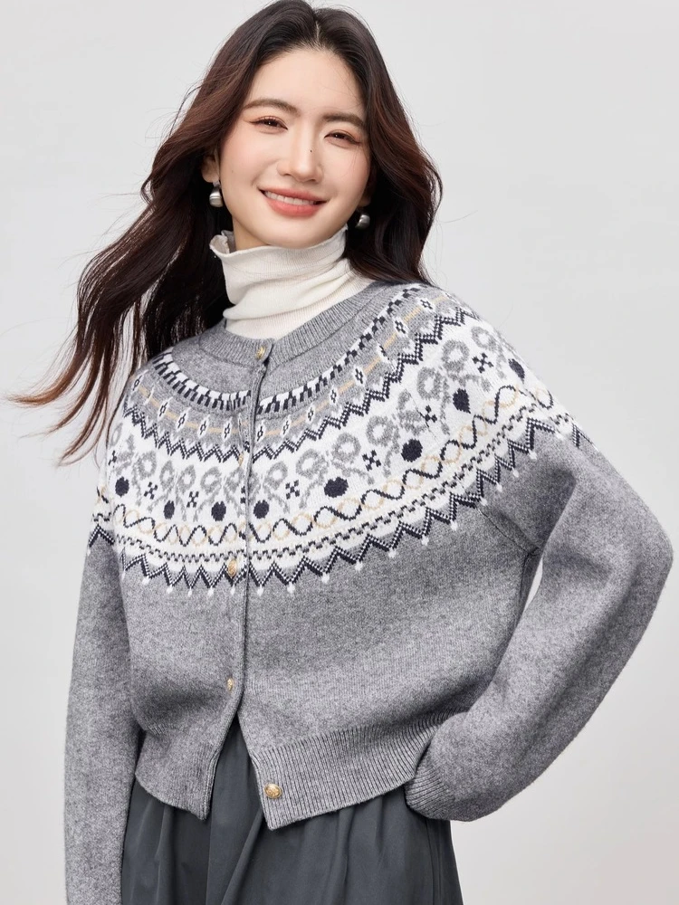 

SENTUBILA Long Sleeve Cardigan for Women 2025 Autumn Loose O-neck Single Breasted Sweaters Casual Women's Sweater Tops W53EB3372