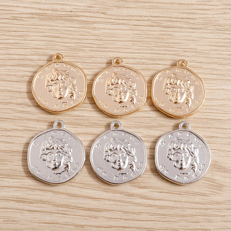 Tusember 10 Stück 22*19mm Legierung Runde Porträtkopf-Anhänger für Ohrringe, Halsketten, DIY Schmuckherstellung, Handgemachtes Zubehör – Detail 4