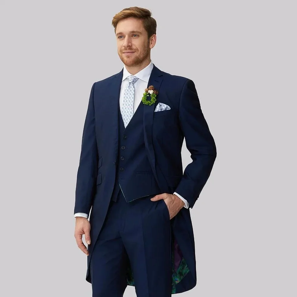 

Men's 3-piece suit (jacket+vest+pants) peak lapel slim fit business conference graduation wedding cocktail party tuxedo