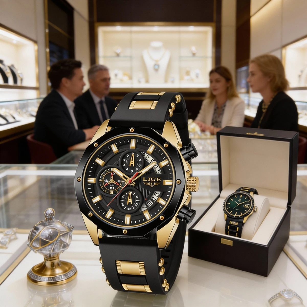 

LIGE Top Brand Men's Fashion Watch Luxury Silicone Sport Quartz Chronograph Waterproof Wristwatch Date Display Fashion Watch