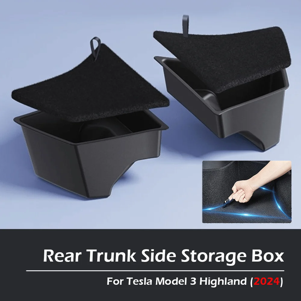 

For Tesla Model 3 Highland 2024 Rear Trunk Organizer Side Storage Box with Lids Storage Bins Protector Packets Interior