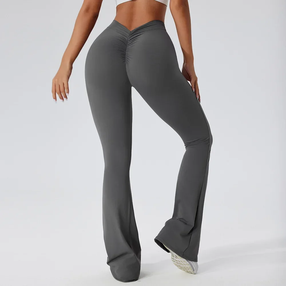 

Women Scrunch V Back Yoga Flared Pants Fitness Sports Hip Lift Wide Leg Leggings Push Up Gym Dance Trousers Workout SportWear