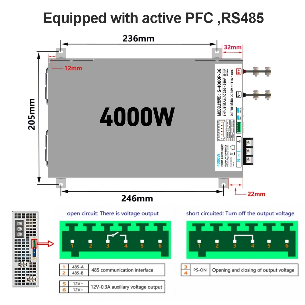 4000W ZJIVNV Active PFC RS485 0-5V PLC control Switching Power Supply AC to DC 24v 36v 48v 60V Transformer  PSU for Laser CNC
