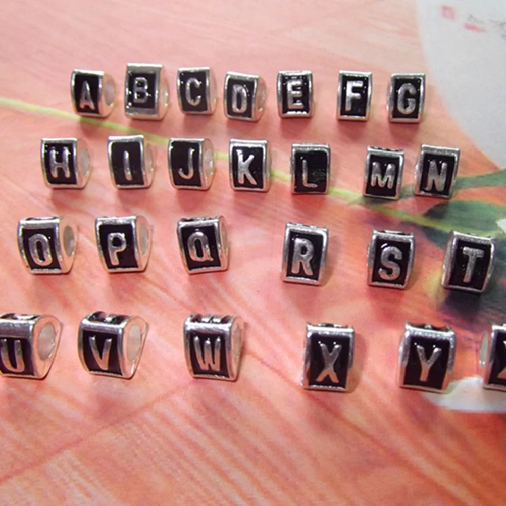 

26 Pcs Letter Beads Vintage Metal Alphabet DIY Jewelry Making Bracelet Charms Crafts Accessories Popular Decorations