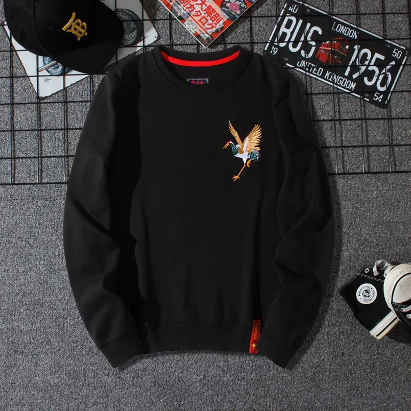 التطريز هوديس الرجال كرين القطن Sukajan اليابان البلوز المتضخم الفاخرة متماسكة الذكور العلامة التجارية البلوز 2025 الربيع سحب Y1 #2