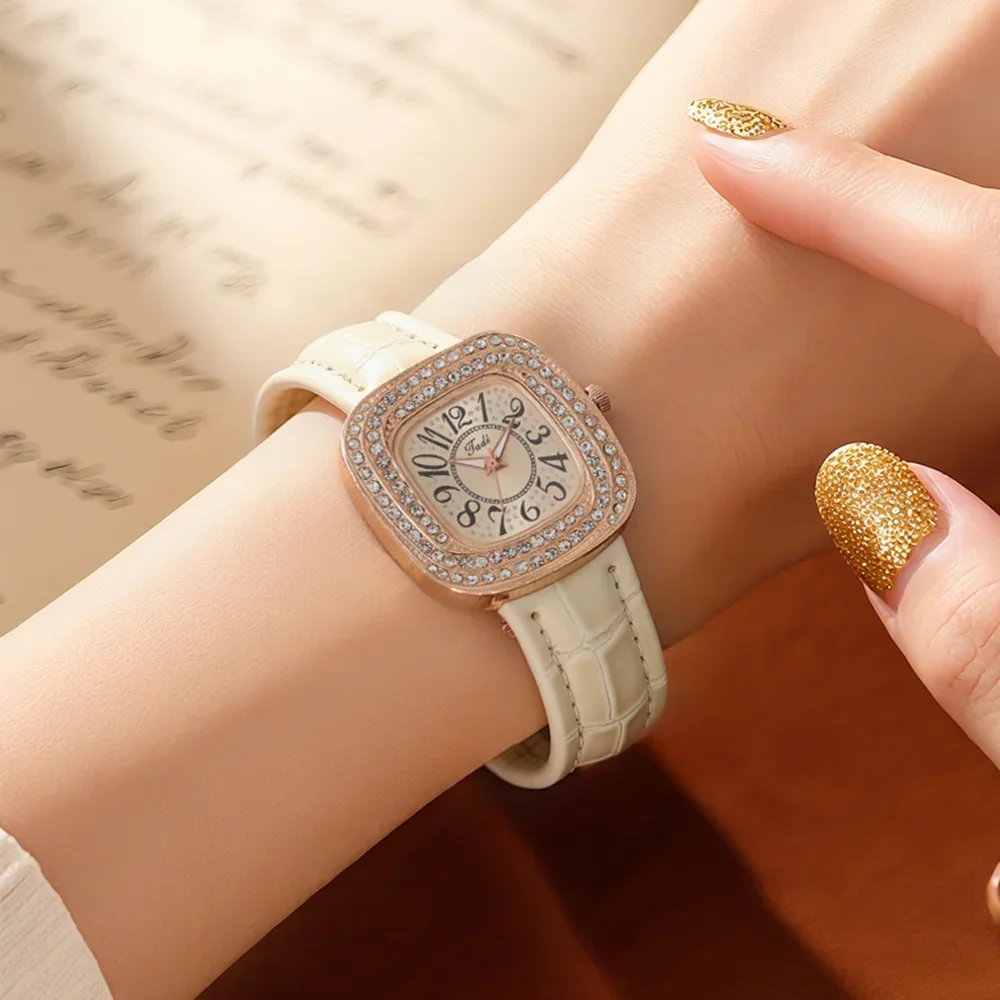 Women's wristwatch with diamond inlay, full diamond personality, light luxury, square quartz watch, retro fashion watch