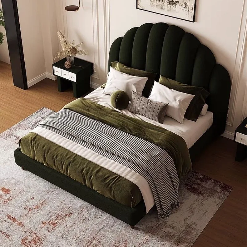 Americano, franela, vintage, italiano, cama de madera maciza, simple, de lujo, negro