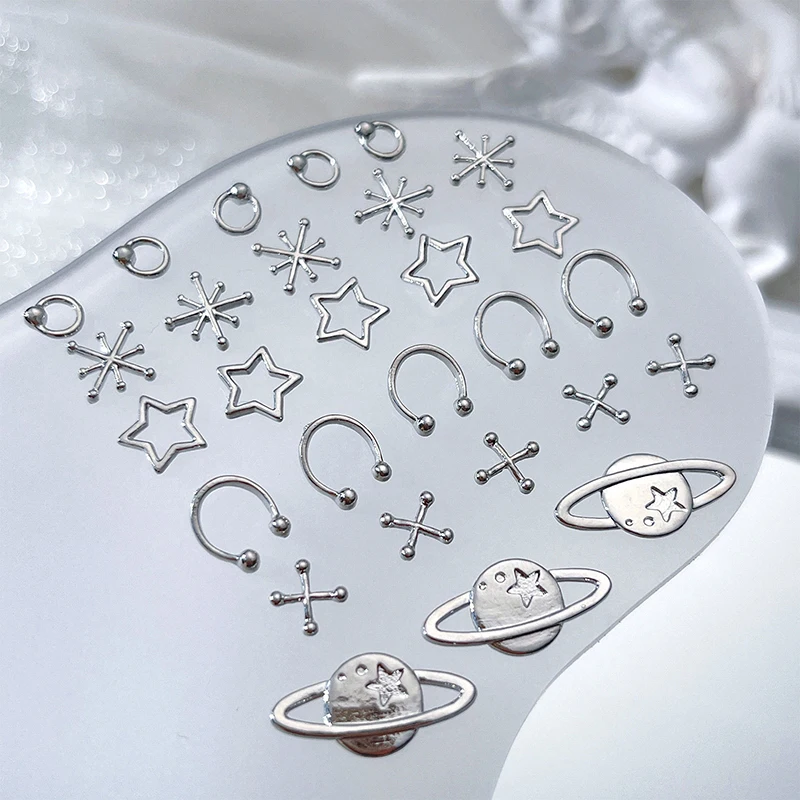 金属製の幾何学的なマニキュア装飾,シルバーカラー,合金マニキュア装飾,DIYアクセサリー,パンクファッション,10個