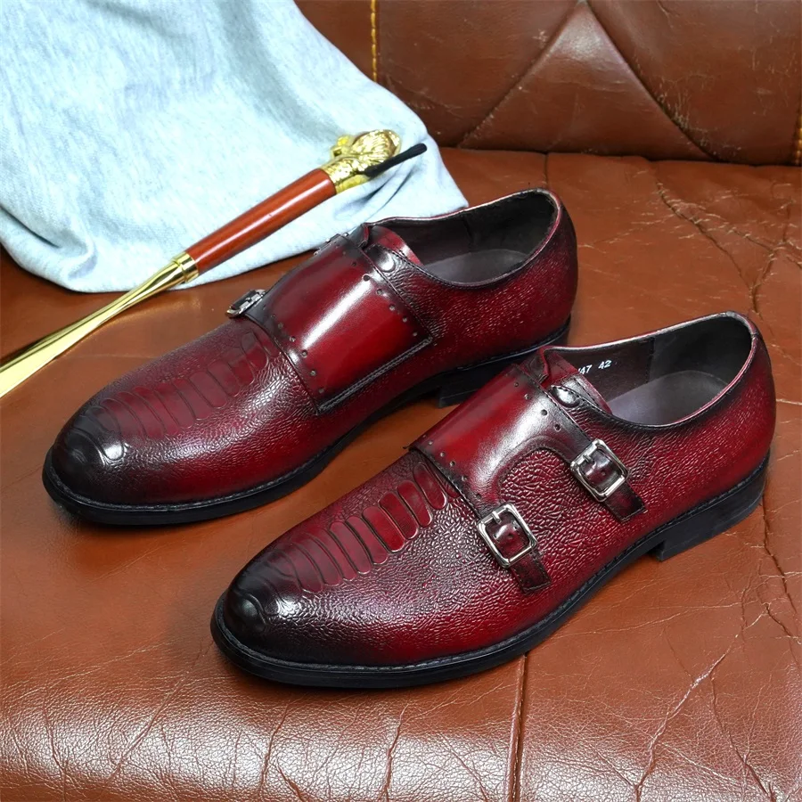 Men Dress Shoes High Quality Italian Handmade Genuine Leather Double Breasted Crocodile Shoes Office Elegant Social Shoe