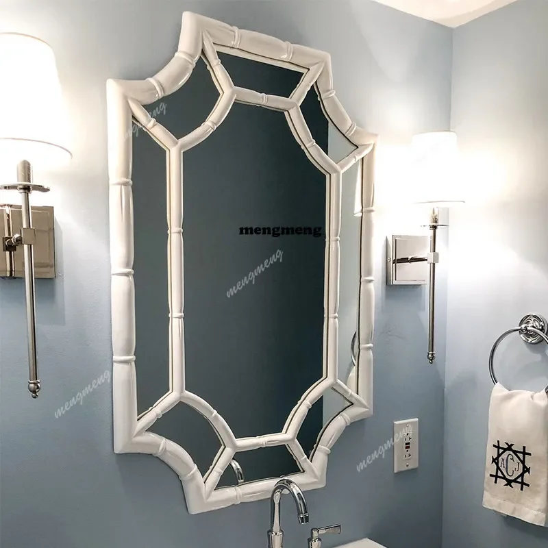 New design Customized French medieval style bathroom mirror bamboo joint new Chinese style bathroom mirror wall hanging makeup m