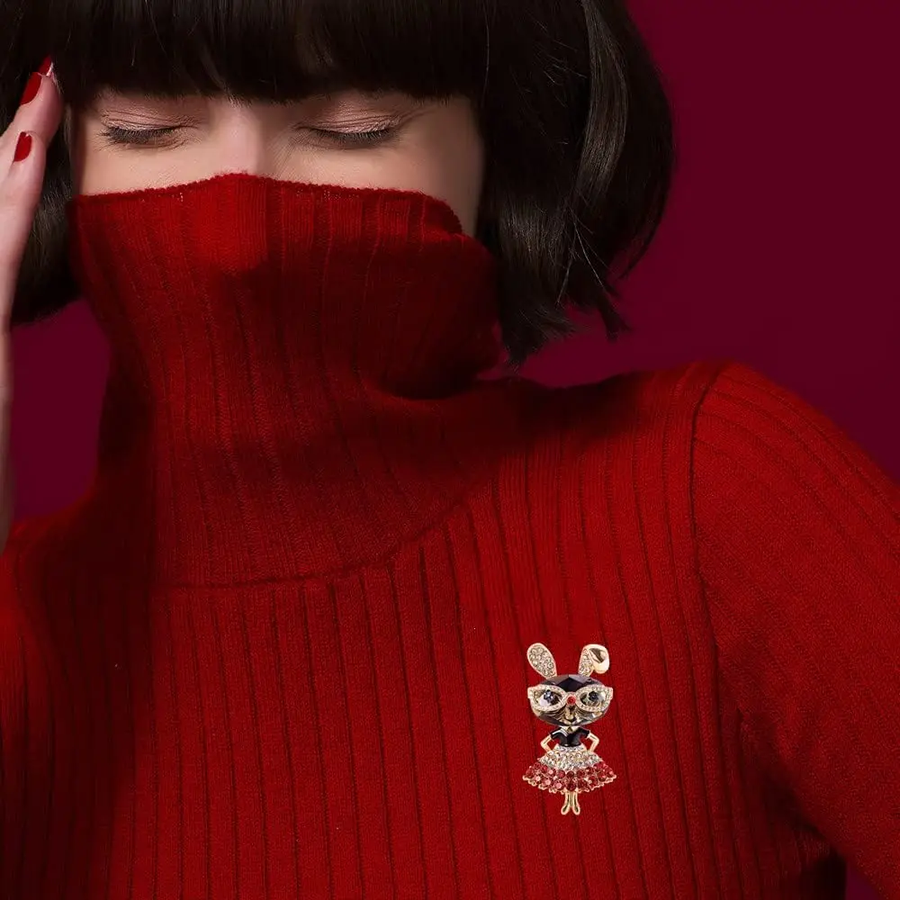 دبوس بروش أرنب من حجر الراين للنساء ، دبابيس حيوانات كريستالية ، هدايا مجوهرات للفتيات ، عيد الميلاد ، التخرج ، يوم يكرم ، عيد الفصح ، الموضة #6