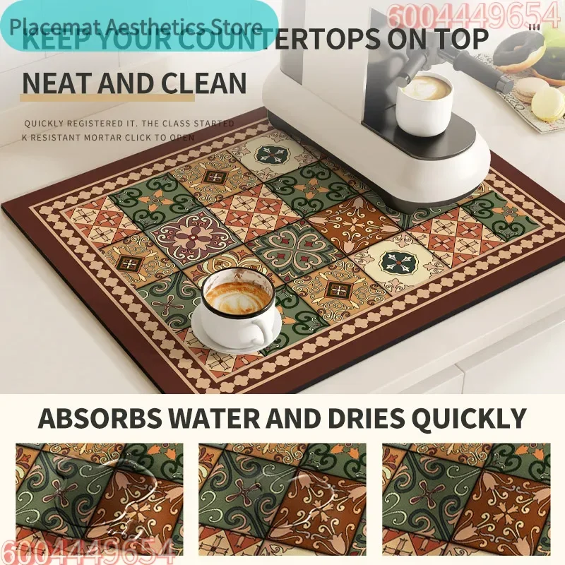 Kitchen Diatom Mud Mat Retro Coffee Machine Mat Waterproof Dish Drying Mats Quick Dry Drain Pad Draining Placemat