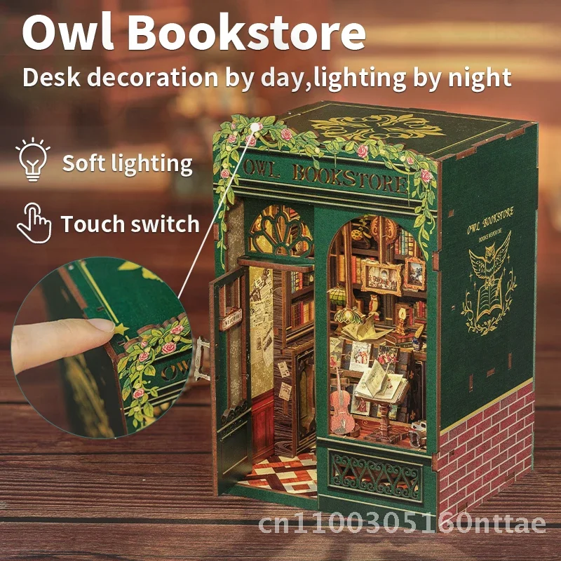 

UTEBEE DIY книжный уголок миниатюрный деревянный кукольный домик с подсветкой набор вставок для книжной полки 3D подставка для книг Декор игрушки для подарков Сова Bookstor