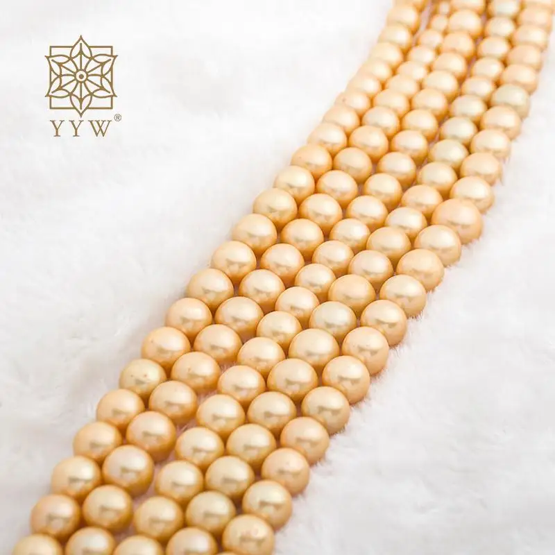 2023 New 1 Stand Golden Natural Freshwater Pearl 12-13mm Slightly Round Loose Beads For Women High Quality Fine Jewelry Making