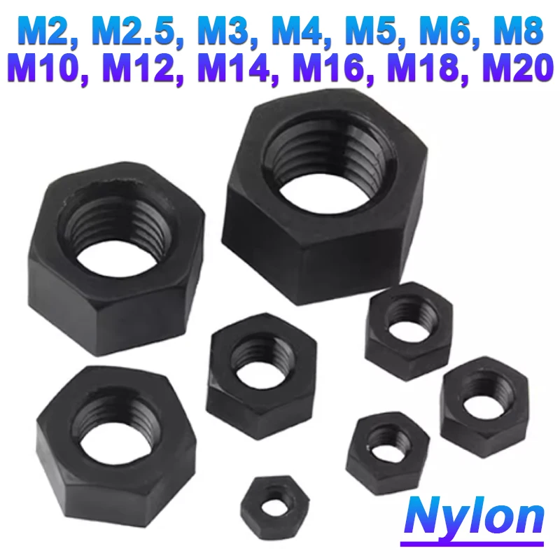 

5-10pcs M2 M2.5 M3 M4 M5 M6 M8 M10 M12-M20 Black Plastic Nylon Hexagon Nut Plastic Insulation Hex Nuts DIN934 For Screw Bolts