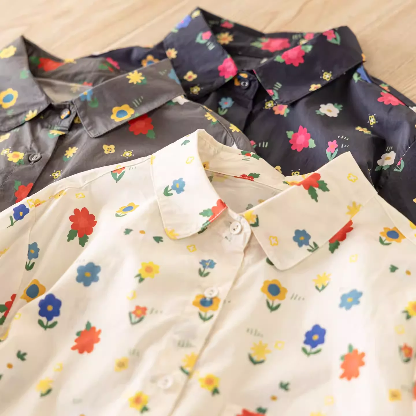 

2026 Japanese clothing harajuku fashion cotton white gray navy blue print oversized shirts and blouses for women spring tops