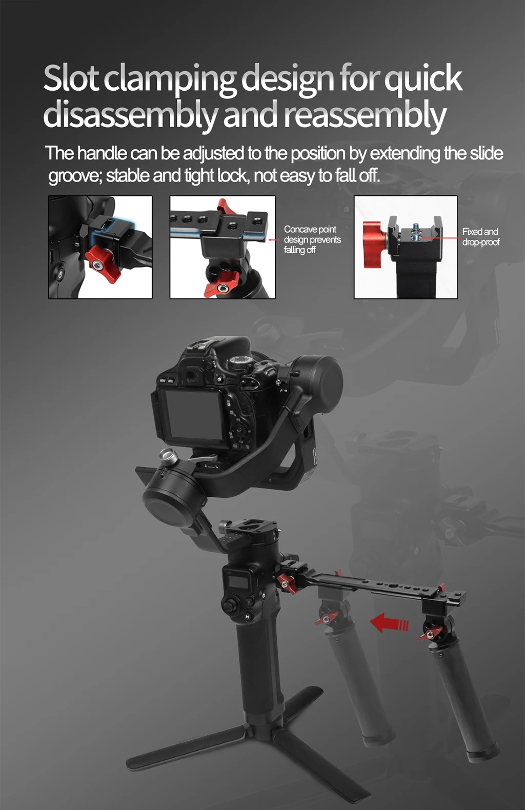 Verbesserter faltbarer Einzelhandgriff für DJI Ronin RS2 RS3 PRO RS4 Mini RSC2 Handheld Gimbal Mount Carbon Fiber Extension Grip – Detail 2