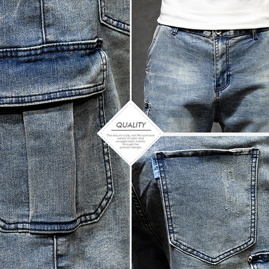 Plus Szie 44 Denim Shorts Men Summer Jeans Shorts Baggy Cargo Shorts Fashion Streetwear Short Pants Male Big Size