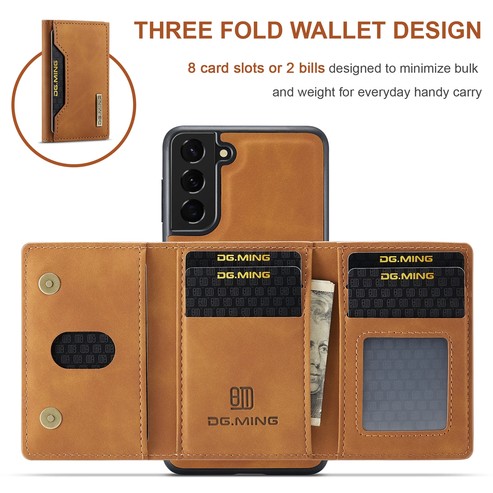 DG MING For Samsung Z Fold6/5/4/3 S22 S24 S23 Ultra/S22 S23 S24 Plus S23/S24 FE Detachable Leather Wallet Case 8-Card Cash Slots