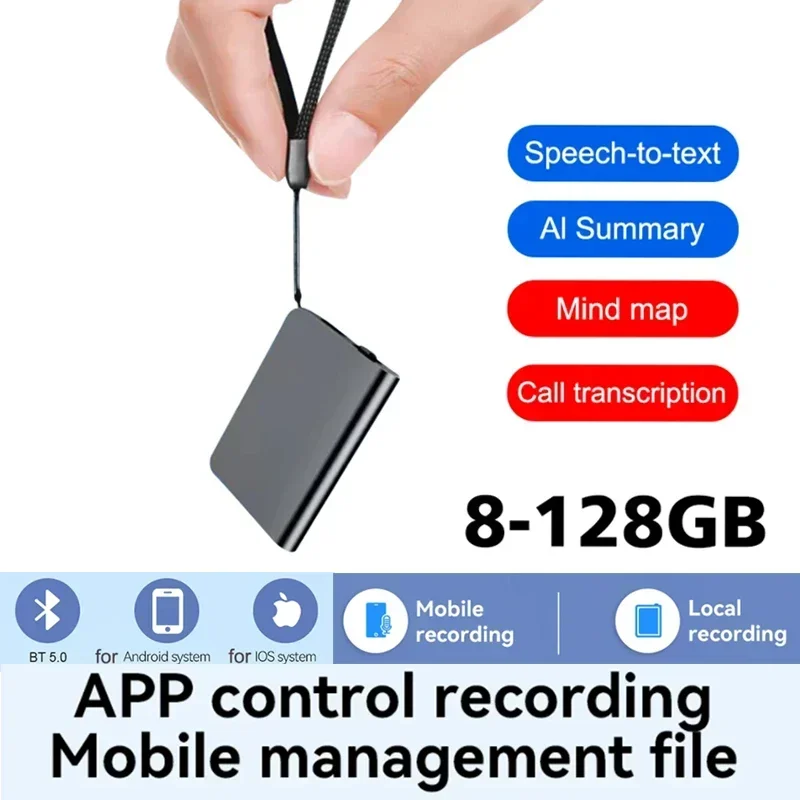 

8 ГБ-128 ГБ AI Диктофон Запись в реальном времени 59 языков Приложение для передачи текста Запись вызовов ChatGPT4 Поддержка портативного