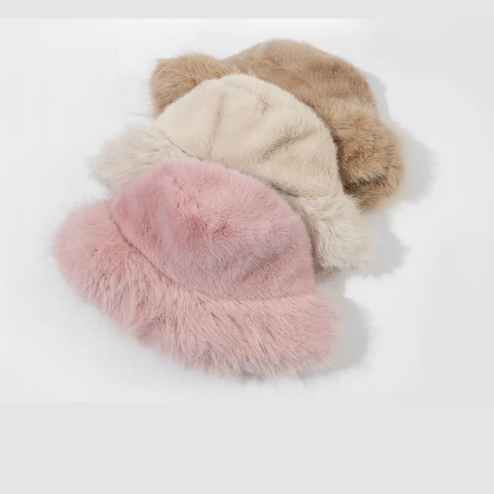 Fashion Fluffy Hat Artificial Fur Hat Imitation Fur Thickened Plush Bucket Hat Cute Fashion Winter Cap Cycling