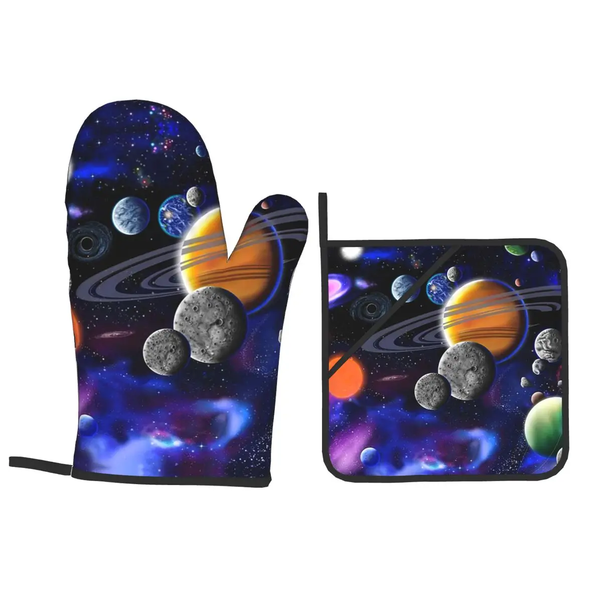 Solar System Space Planets Universe Oven Mitts and Pot Holder Sets of 4 for Baking Kitchen Cooking Resistant Non-Slip Gloves